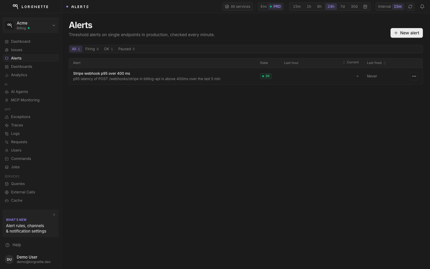 Alerts list with All, Firing, OK and Paused filters